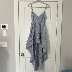 Forever 21 Blue and White Striped High Low Dress